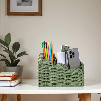 CubesLand Bedside Table Desk Organizer Caddy, Remote Pen&Pencil Holder Cup | Makeup Brush Holder w/Scalloped Perfect for Home, Office Desk, Living Room Table Decor, 3 Slots Neutral