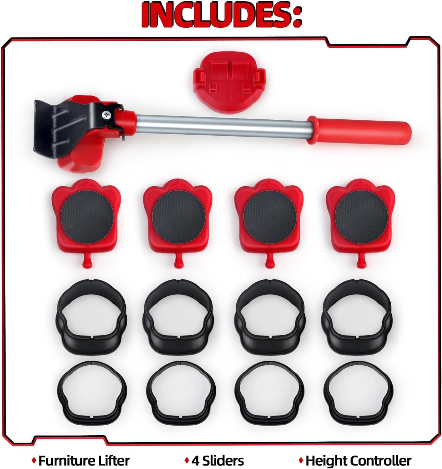Furniture Moving & Lifting Tool Set, Movers with 360° Swivel Wheels, Lifter for Bed, Sofa, Heavy Appliances, Home & Professional Use, Supports Upto 600 lbs NOT Suitable for Carpets (14)