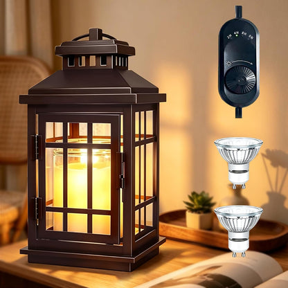 White Candle Warmer Lamp with Timer 2/4/8H | Enclosed Farmhouse Lantern with Top-Down Heating for Large Jar Candles, Dimmable Flameless Wax Melter, Housewarming Gift for Women Mom (2 Bulbs)