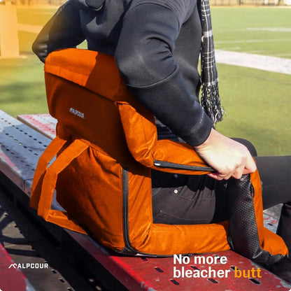 Heated Reclining Stadium Seat for Bleachers – Wide Bleacher Chair with Back Support and Cushion, Armrests, Side Pockets, & Hook – Stadium Seats Chairs for Camping, Kayak, Paddle Board & More