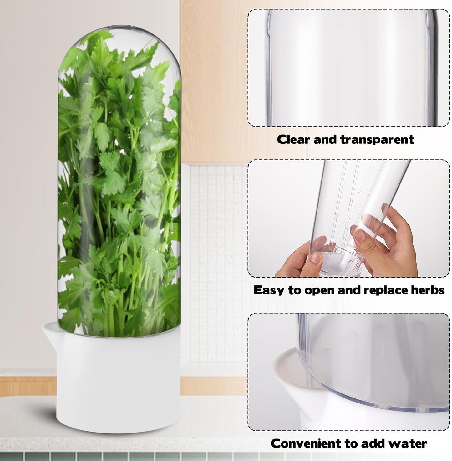 3 Pack Herb Saver for Refrigerator Large Fresh Herb Keeper Cilantro Container for Refrigerator Vegetable Preservation Container for Cilantro Asparagus Mint Rosemary Parsley Basil for 2-3 Weeks