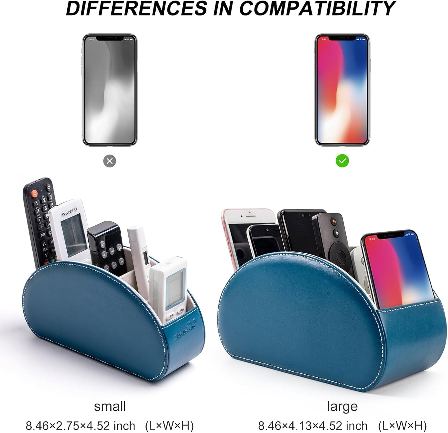 Remote Control Holders Organizer Box with 5 Compartment PU Leather Caddy | Multi-functional Office Desk Storage Caddy Store Tv Remote for Media Player,Brush,Pencil,Glassees&Office Supplies