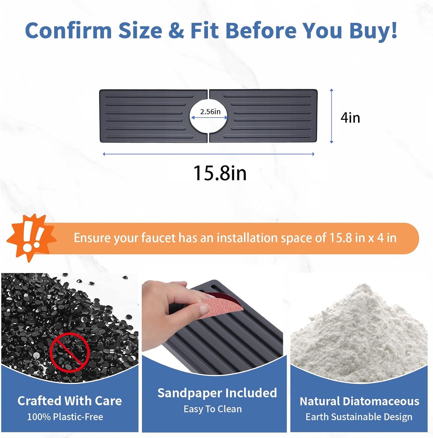 Faucet Mat for Kitchen Sink, Water Absorbent Kitchen Faucet Mat, Durable Sink Splash Guard with Raised Feet, Diatomite Fast Drying Kitchen Sink Faucet Mat, Bathroom Stone Drying Tray for Counter