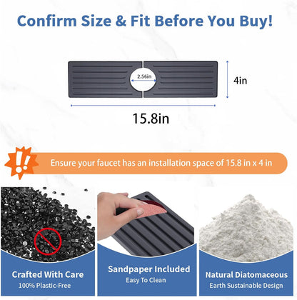 Faucet Mat for Kitchen Sink, Water Absorbent Kitchen Faucet Mat, Durable Sink Splash Guard with Raised Feet, Diatomite Fast Drying Kitchen Sink Faucet Mat, Bathroom Stone Drying Tray for Counter