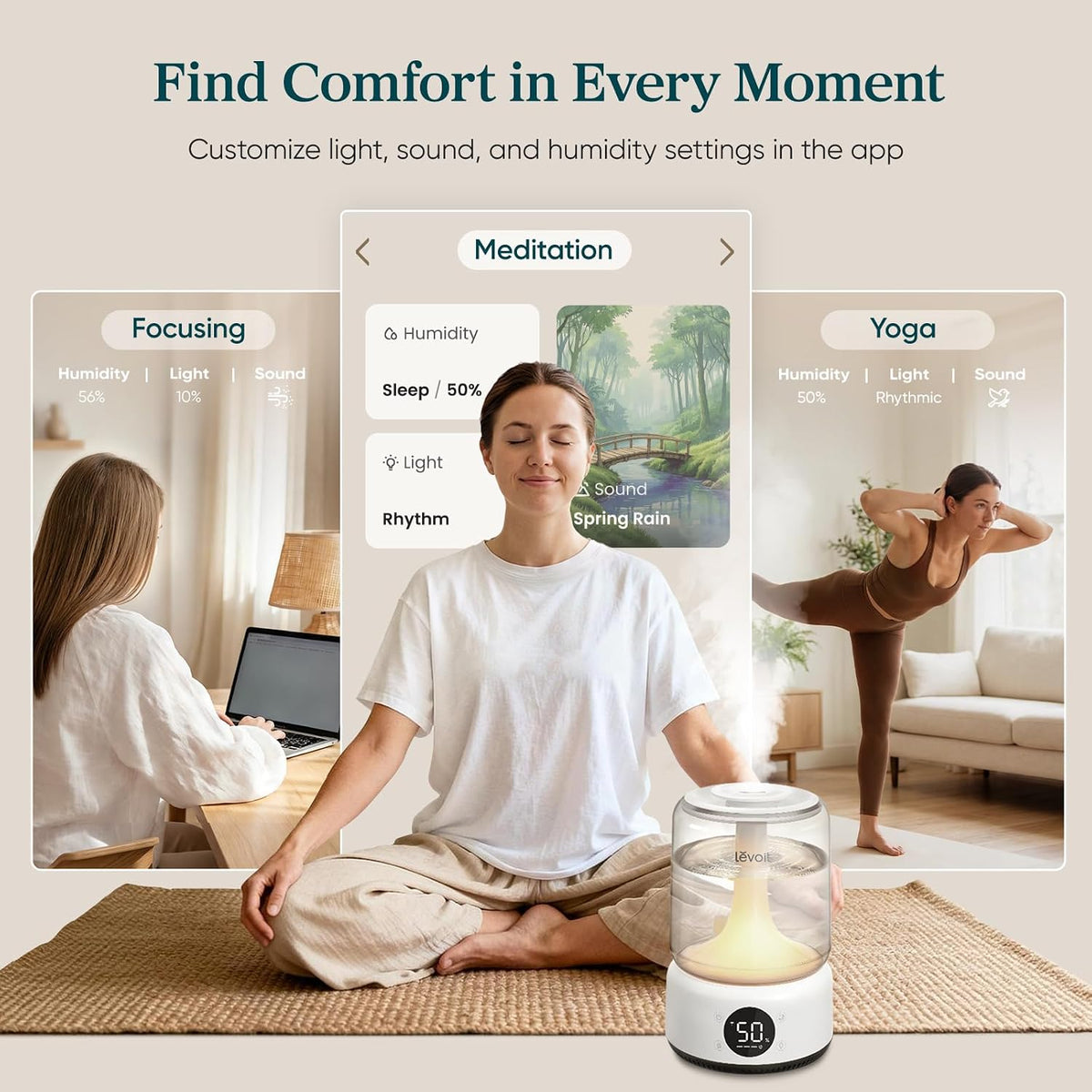 Levoit Top Fill Humidifiers for Bedroom, 2.5L Tank for Large Room, 25dB