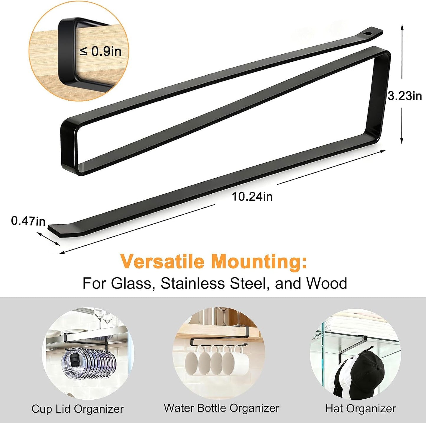 Tumbler Lid Organizer for Cabinet - Under Shelf & Behind Door Lid Holder, No-Drill Kitchen Organizer and Storage, Space Saving Rack Fits 24oz 30oz 40oz Water Bottle Tumbler Lids