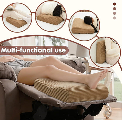 B Shape Corduroy Recliner Foot Pillow, Foam Extra Large Foot Rest Cushion with Adjustable Straps, Suitable for Bed Chair Sofa Headrest Back Lumbar Leg Support Pillow (Light Brown)