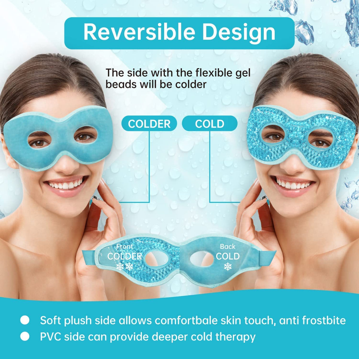 2PCS Gel Eye Mask, Hot Cold Compress Pack Eye Therapy Gel Bead Eye Masks, Reusable Cooling Ice Eye Mask with Holes, for Puffiness Dark Circles, Eye Bags, Dry Eyes, Headaches, Migraines, Stress Relief