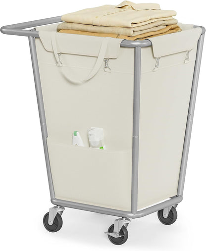 SONGMICS Laundry Basket with Wheels, 3-Section Laundry Sorter, 76.6 Gallons (290 L) Rolling Hamper with Removable Bags, Heavy-Duty Steel Frame, Cream White, Dark Gray and Ink Black URLS010X01