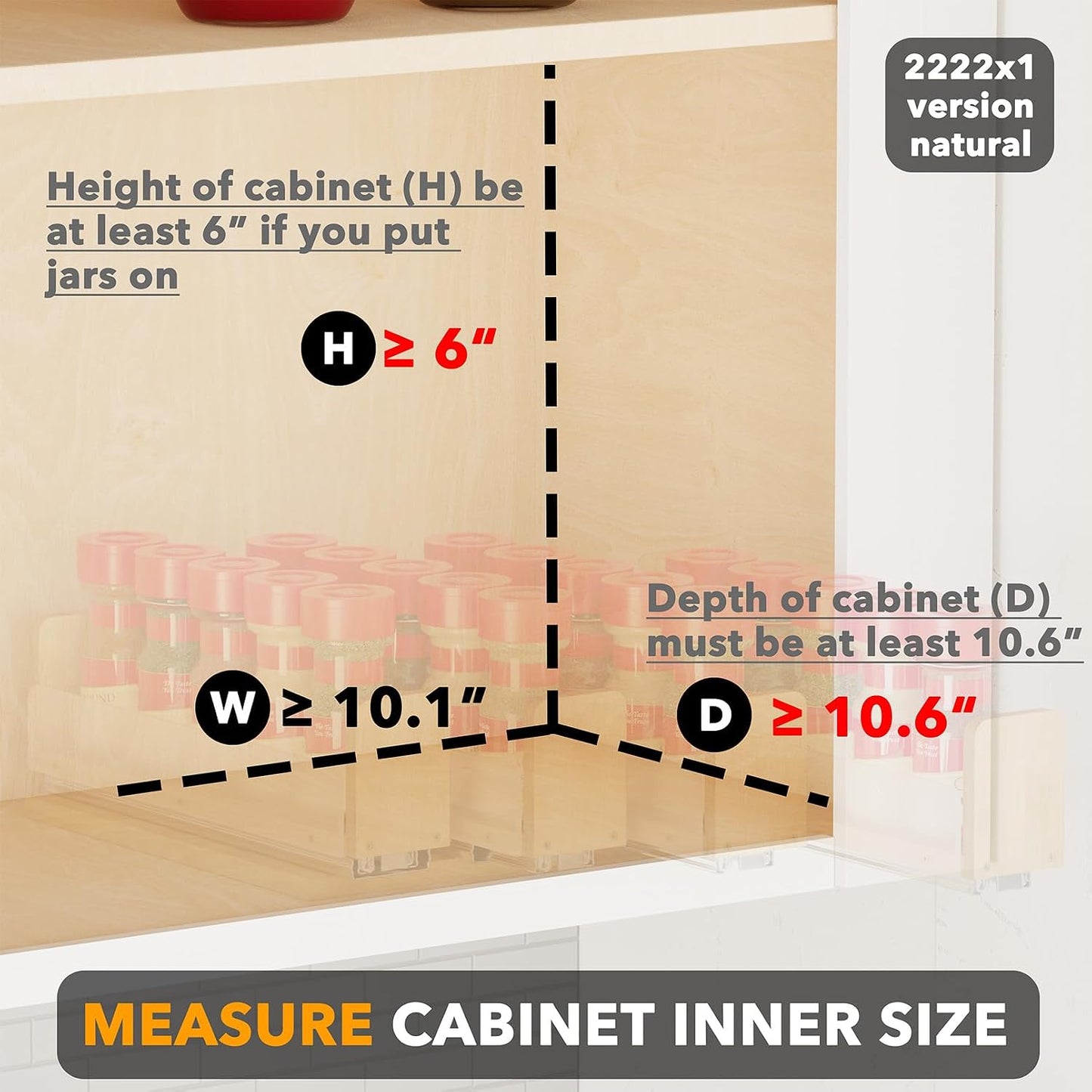 SpaceAid Bamboo Pull Out Spice Rack Organizer for Cabinet, Heavy Duty Slide Out Seasoning Kitchen Pantry Sliding Vertical Organization, 7.6" Wide, 3 Drawers(2" Wide), 2-Tier, Natural