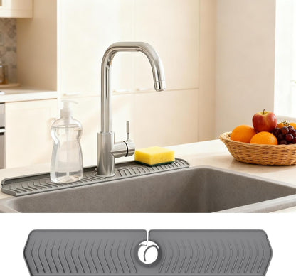 30 Inch Silicone Kitchen Sink Faucet Mat, Adjustable Waterproof Splash Guard Draining Mat Keep Countertops Dry (White)
