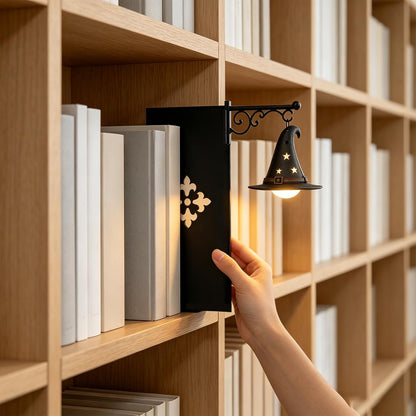 Library Lantern-Decorative Bookshelf Lighting, Mini Bookshelf Lamp Slides Between Books, Warm Amber LED Bookshelf Lights for Book Nook, Shelf Decor Gift for Book Lovers(Classic Lantern)