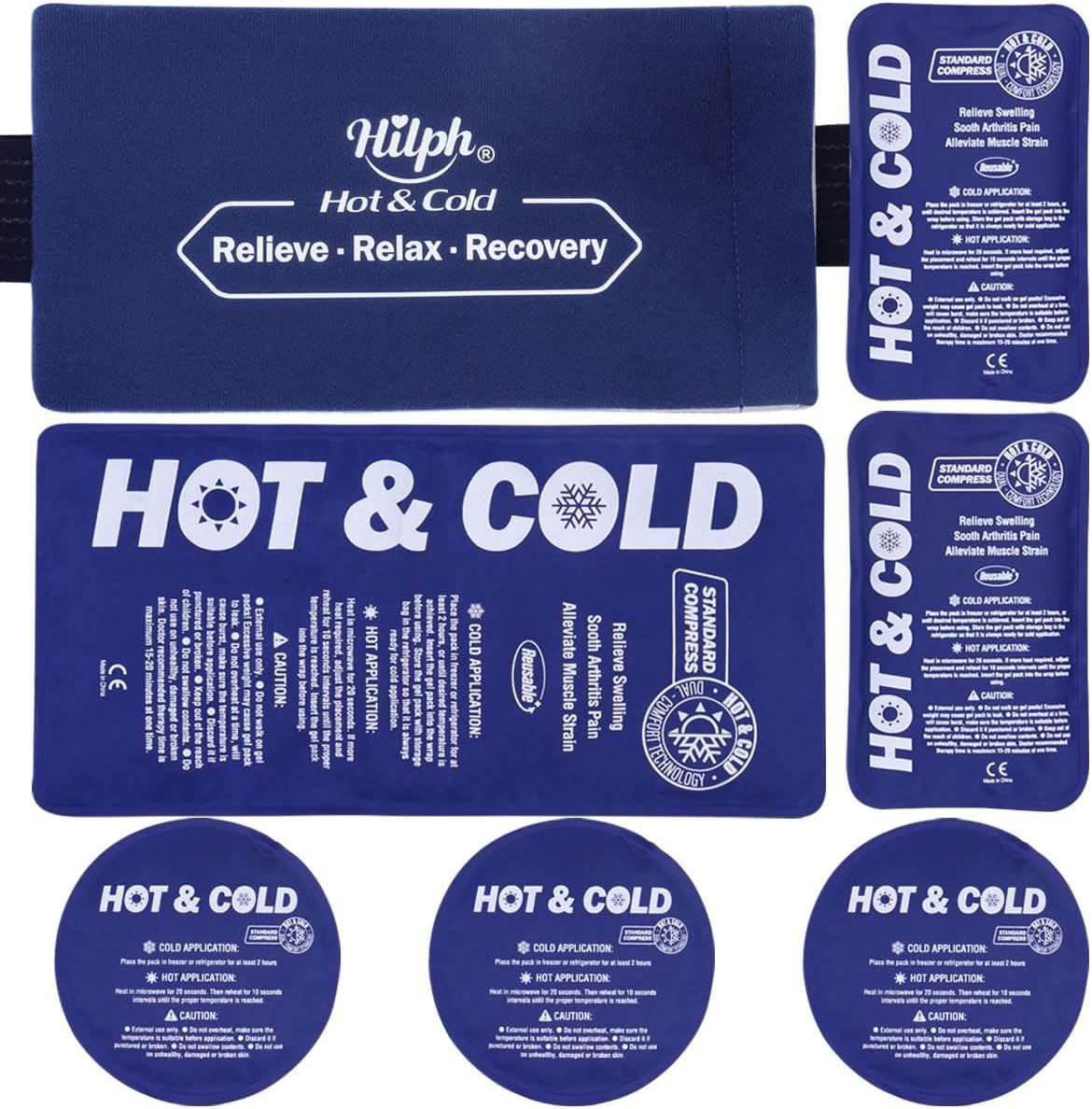 Hilph Ice Packs for Injuries 2 Pack, Hot Cold Gel Therapy Wrap with Strap