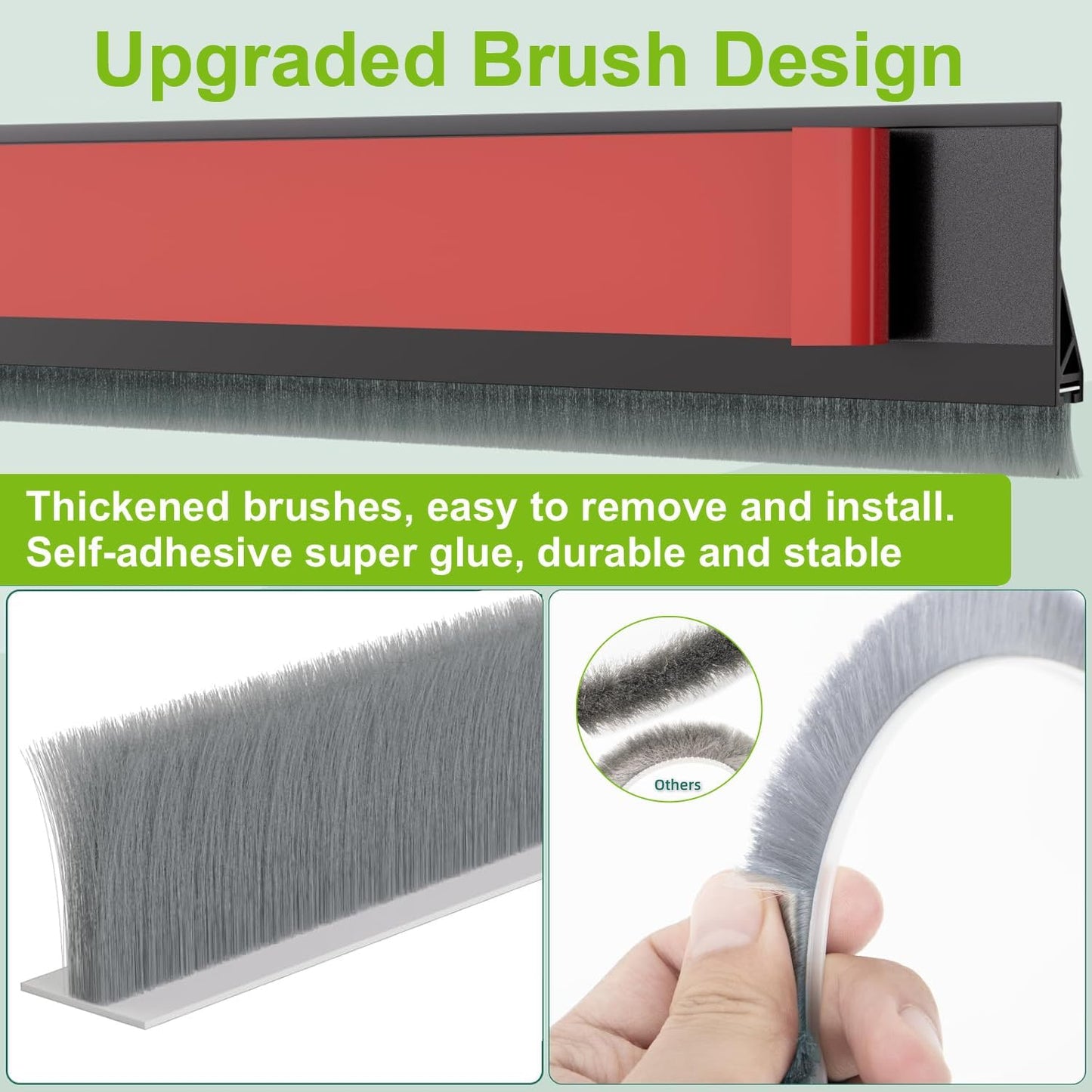 2 PCS Door Brush Bottom Sweep, Draft Stopper 2" W x 39" L, Black | No Residue, Strong Adhesive Self Adhesive Door Sweep for Bottom, Bottom Seal Strip for Dust/Noise/Hot or Cold Air Insulation