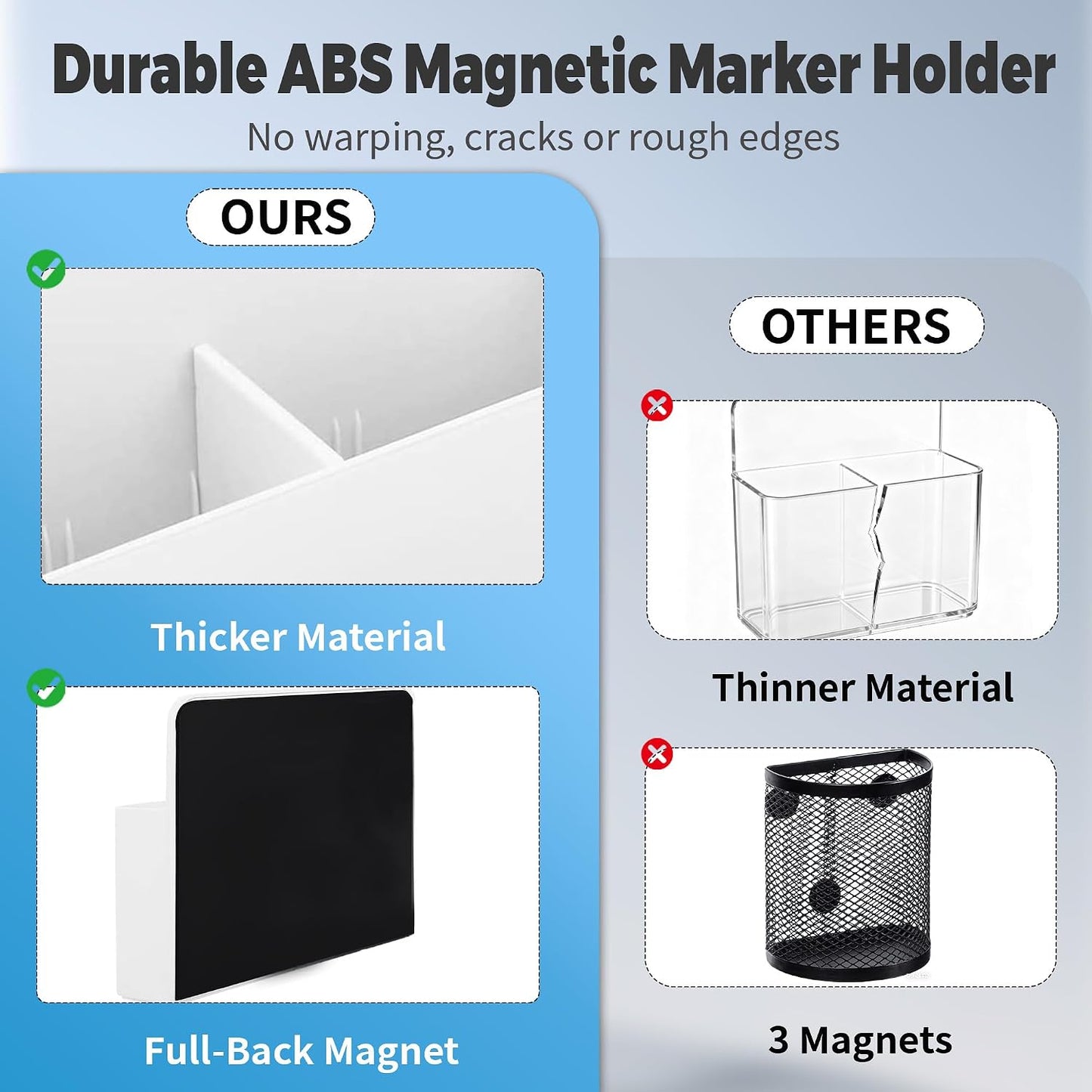 2 Pack Magnetic Pen Holder for Refrigerator & Whiteboard, Full-Back Magnet Dry Erase Marker Holder with Adjustable Divider, Magnetic Marker Holder for White Board Office Desk Locker Accessories, Black