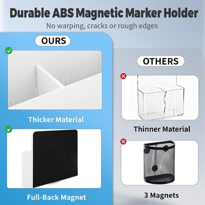 2 Pack Magnetic Pen Holder for Refrigerator & Whiteboard, Full-Back Magnet Dry Erase Marker Holder with Adjustable Divider, Magnetic Marker Holder for White Board Office Desk Locker Accessories, Black