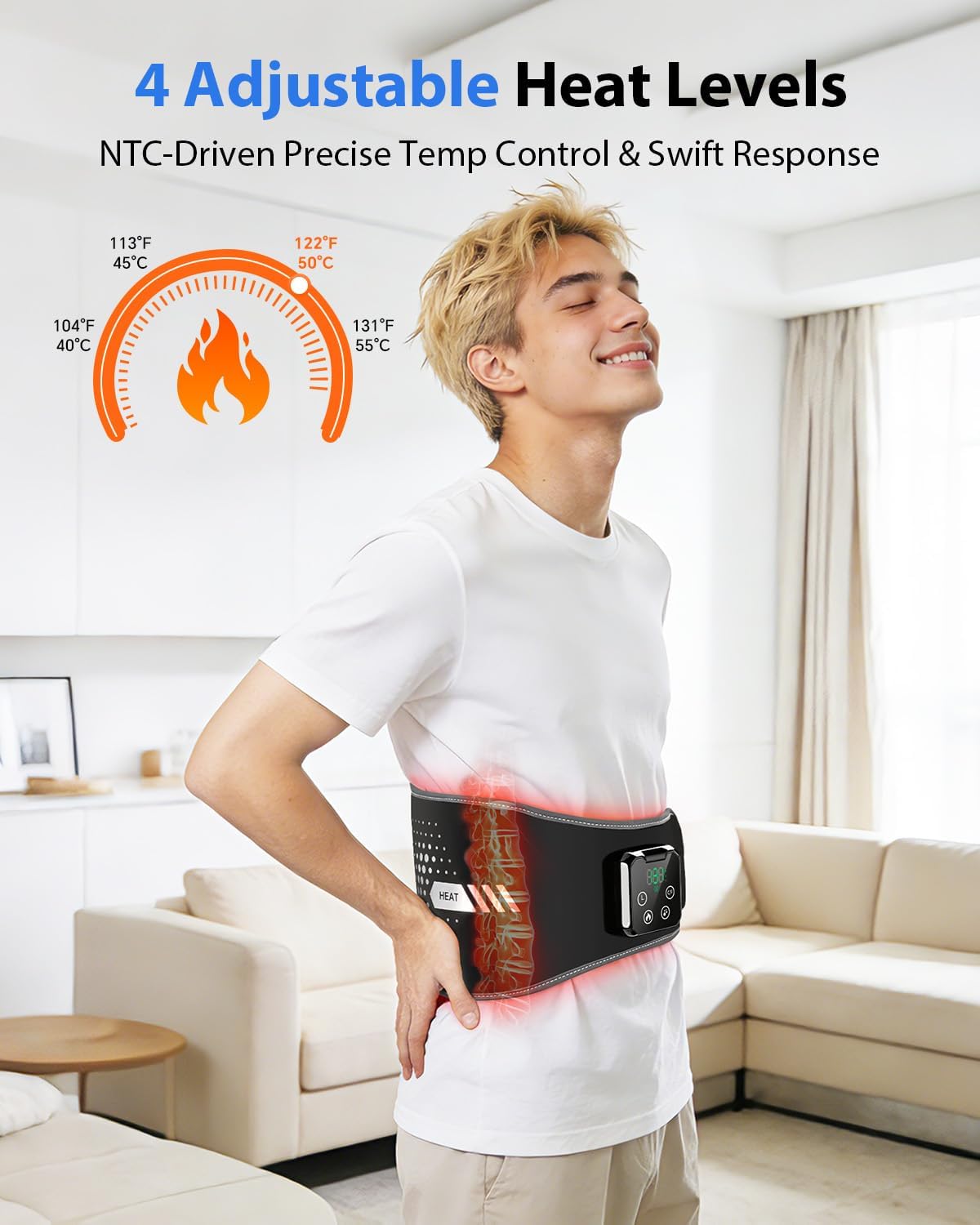 Heating and Cooling Pad for Back with 4 Heat 3 Massage Intensity Levels