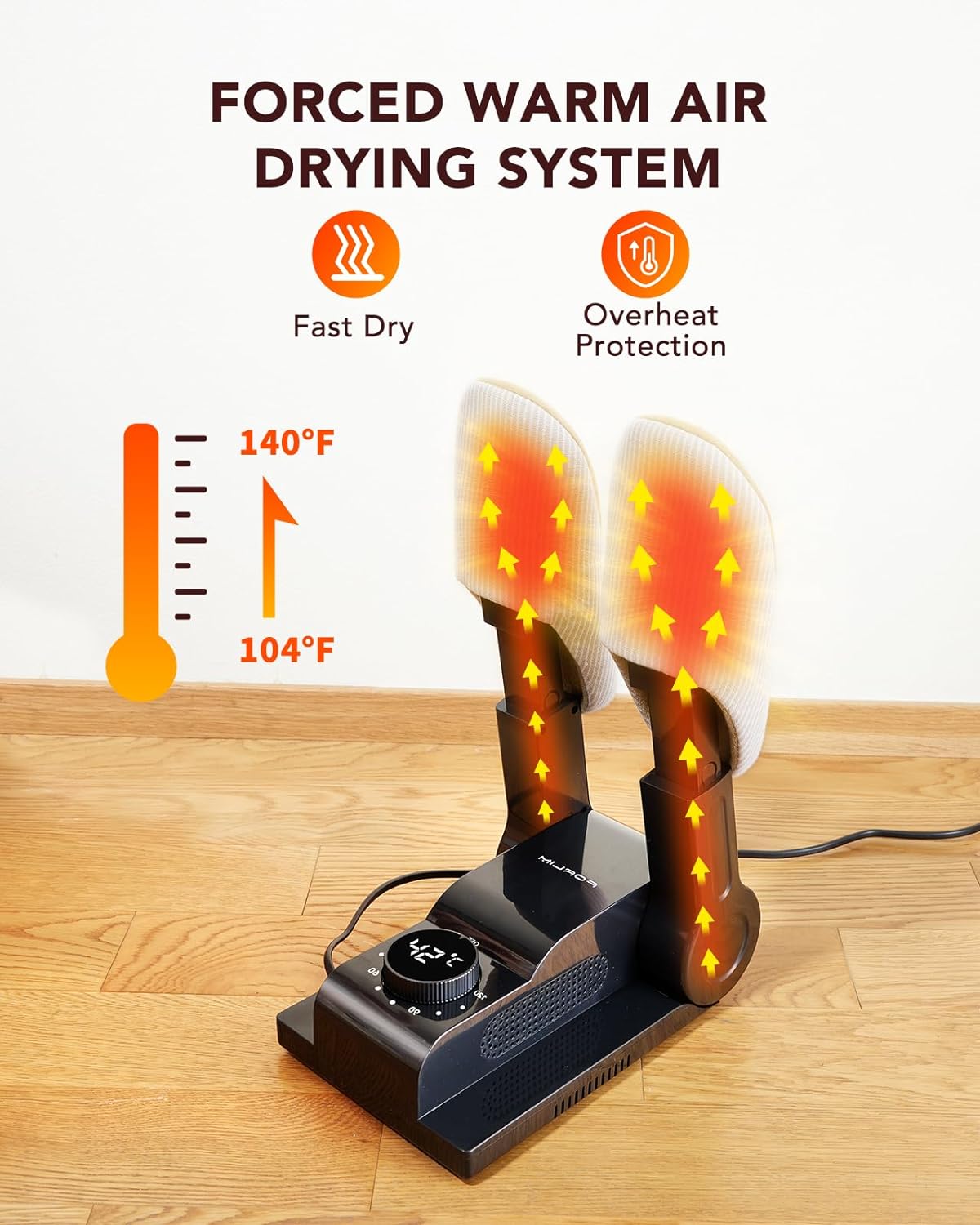 FORLIM Shoe & Boot Dryer for Work Boots, Forced Air, 2-Hour Timer, Black | Telescopic Ports Reach Toe Boxes; 180° Rack Fits Sneakers, Gloves, Ski Gear, Cleats, Workers, Families, Hunters, Rain, Snow