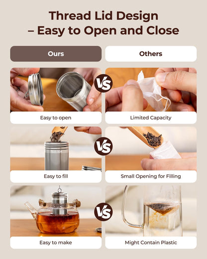 2 Pack Reinmoson 304 Stainless Steel Tea Infuser for Loose Leaf Tea | 1.58” x 2.2” Extra Fine Mesh Tea Strainers Ball, Threaded Lid, Loose Leaf Tea Steeper for Black Tea, Rooibos, etc