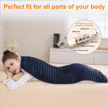 Heating Pad,Heated Blanket,Heating Pad for Back Neck,Grey,24x12 Inch | Electric Heating Pad,Dry/Moist Heat Heating Pads,Heating Pads for Shoulder,Abdomen,Heat Pad for Women Men,Birthday Gift