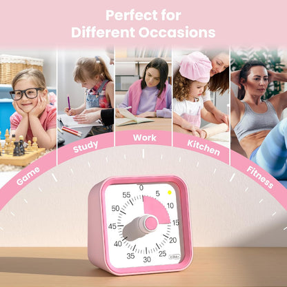 Visual Timer for Kids, Countdown Timer with Pause Function, White | Timer for Kitchen Cooking, Classroom, Study, Toddler, ADHD, Cute Timer Clock, Alarm 3 Volume Levels, Light Indicator