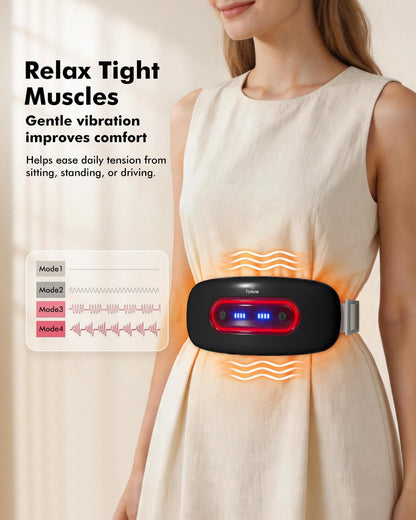 Portable Cordless Menstrual Heating Pad with 4 Heat Levels and 4 Massage Modes,Electric, Fast Large Heating Belly Wrap Belt (Black)