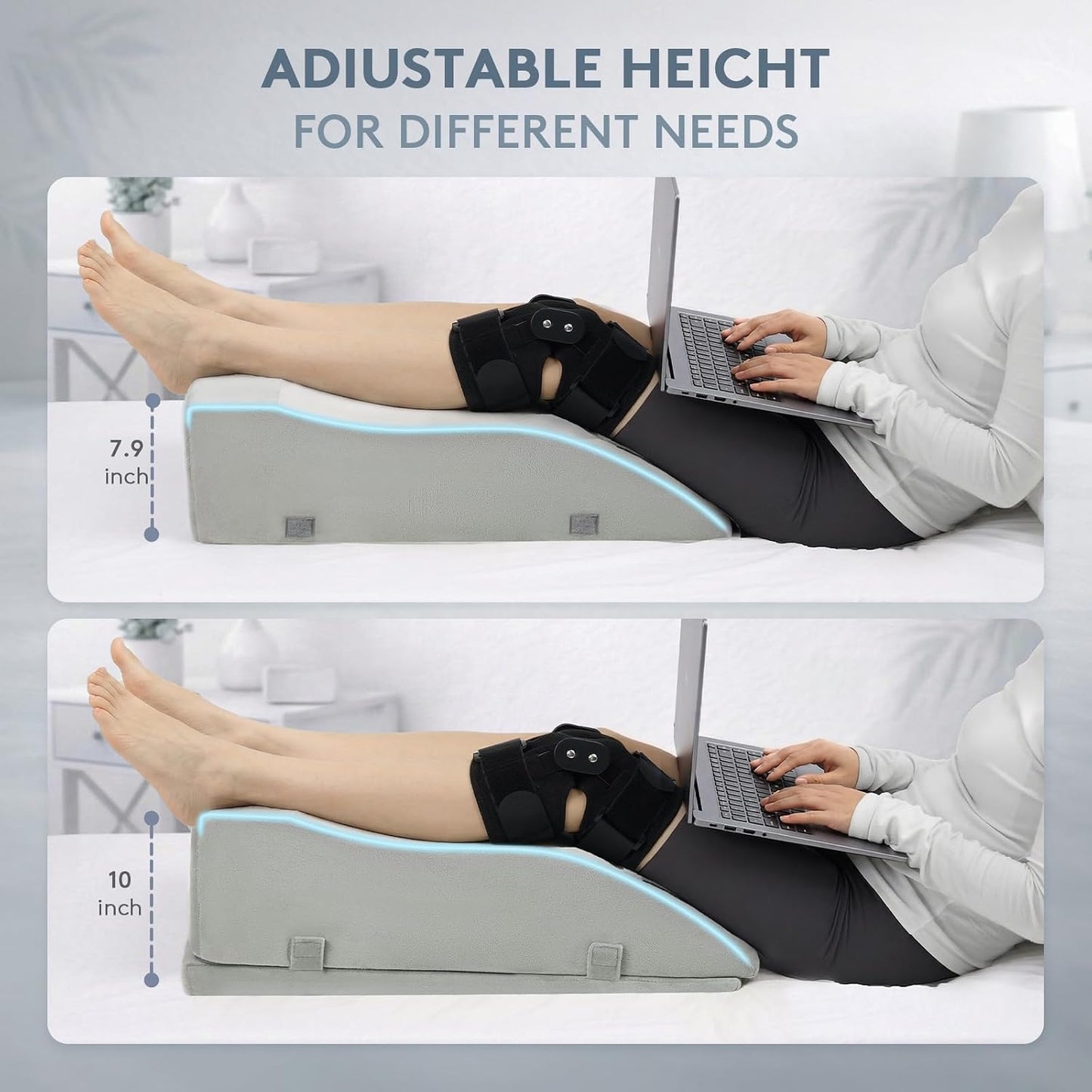 Leg Elevation Pillow for After Surgery, Adjustable Wedge Pillow for Legs Knee Swelling & Blood Circulation Relief, Knee Replacement Surgery Recovery Pillow (Velvet Grey, 27.5inx13inx10in)