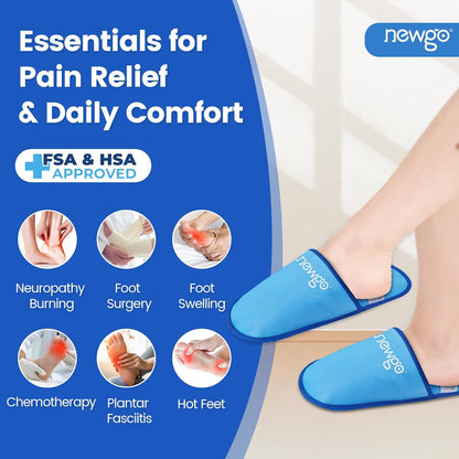 NEWGO Foot Ice Pack Slippers for Plantar Fasciitis and Neuropathy, HSA or FSA Eligible 2 Pack Gel Ice Slippers Hot Cold Pack for Bunion Surgery Pain Relief, Burning Feet | Hot/cold Therapy for Neuropathy, Reusable and Soothing Relief, Bunion Surgery