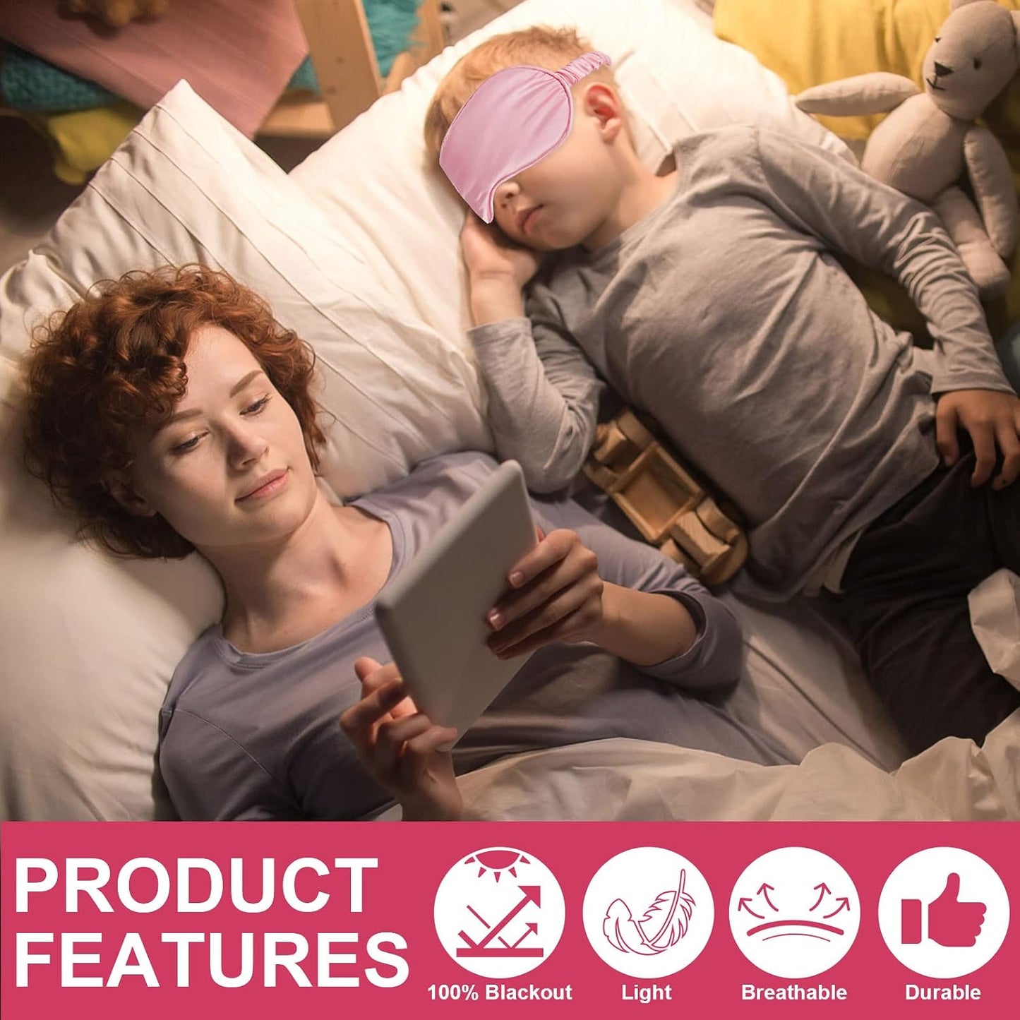 IEKEODI 2 Pack Sleep Masks, Blackout Eye Masks for Sleeping, (Black+Purple) | Silky Soft Comfort, Light Blocking Blindfold Design, Gentle Elastic Fit, Smooth Skin Feel, Travel and Nap Ready