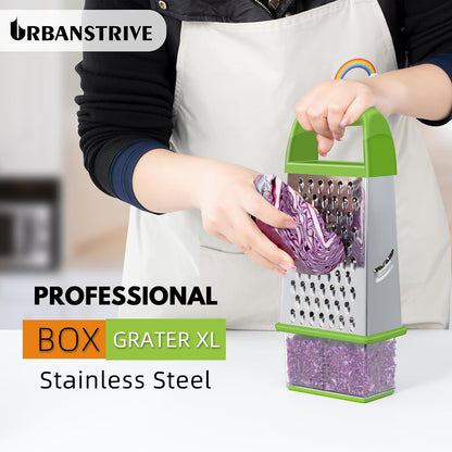 Urbanstrive Cheese Grater With Container Box Grater Stainless Steel Graters for Kitchen Cheese Shredder Parmesan Shredder Kitchen Gadgets Kitchen Tools Kitchen Gifts for Chef Dishwasher Safe Zester