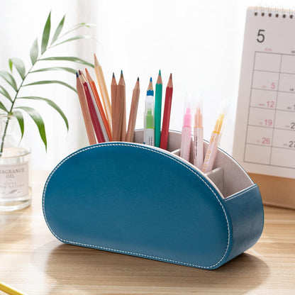 Remote Control Holders Organizer Box with 5 Compartment PU Leather Caddy | Multi-functional Office Desk Storage Caddy Store Tv Remote for Media Player,Brush,Pencil,Glassees&Office Supplies