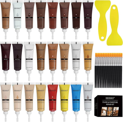 SEISSO Wood Furniture Repair Kit, Touch Up Markers Wood Fillers | Wood Putty with Polish Wax, 12 Colors Wood Repair Kit of Stains, Scratches, Holes, Cracks(40 PCs)