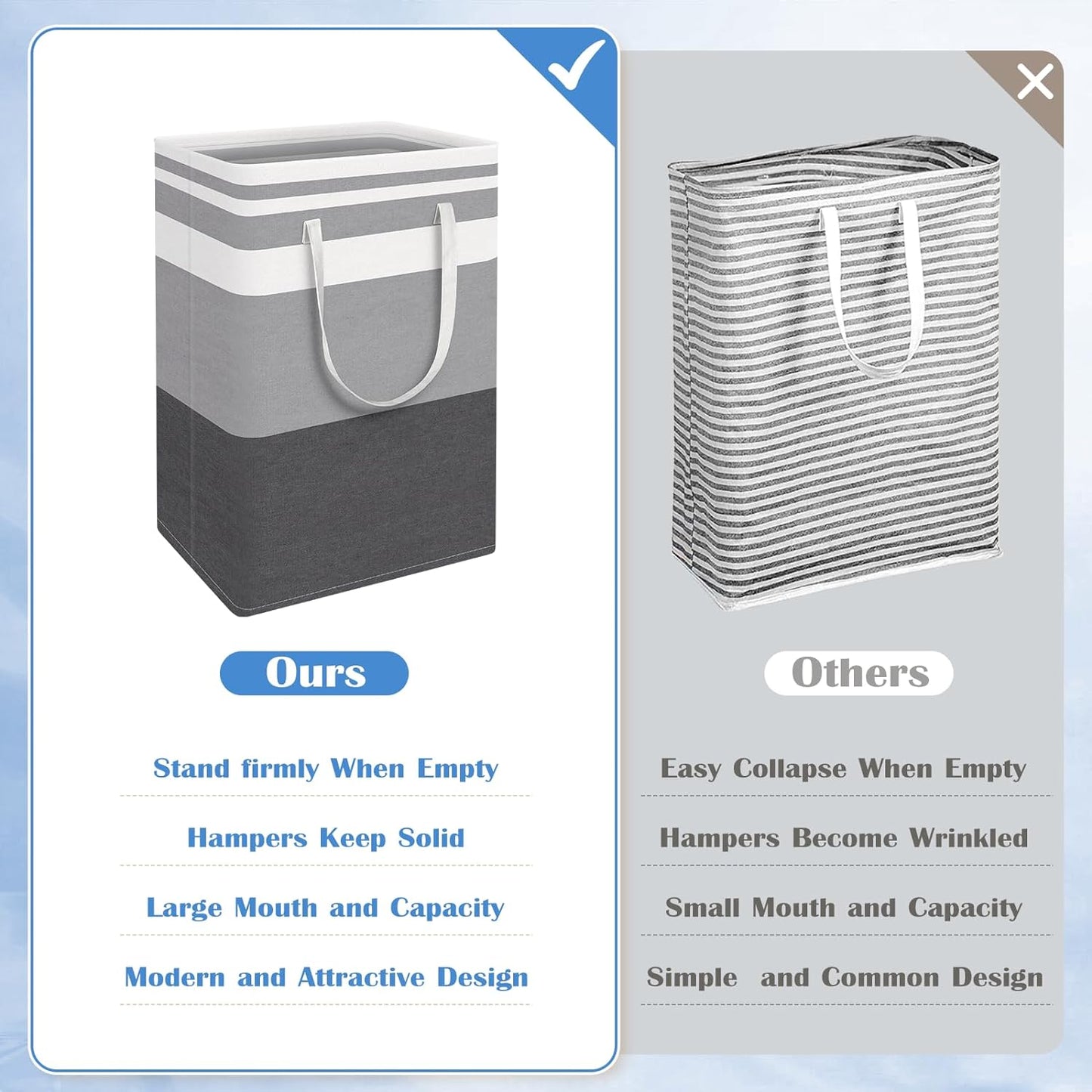 BlissTotes 3-Pack Laundry Basket, Collapsible Laundry Hamper, Grey, 75L | Laundry Clothes Hamper, Hampers for Bedroom, Freestanding Hamper with Handles, Clothes Laundry Basket