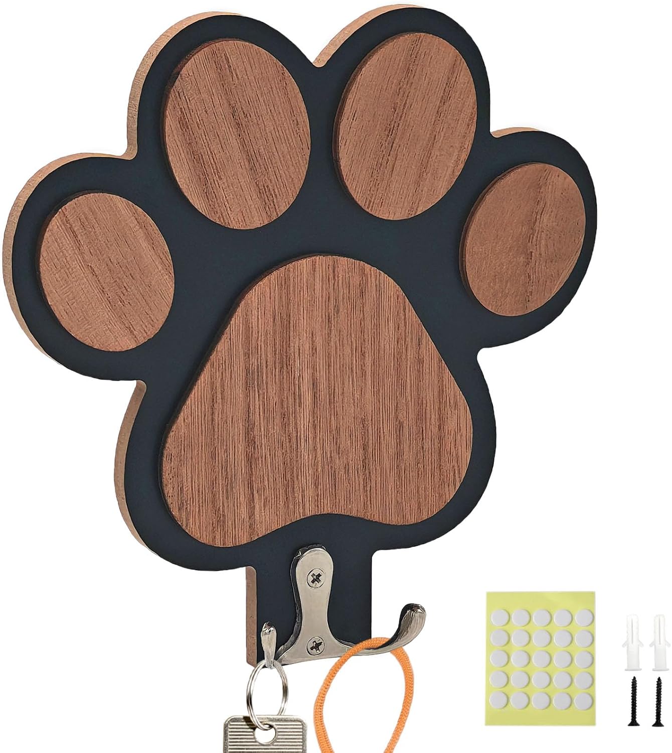 Goodangie00 Wooden Dog Leash Holder Wall Decoration, 3D Dog Paw Harness Wall Mount Hanger Organizer Hooks for Rustic Home Decor, Leashes, Keys, Collars, Hallway, Pet Lover Gift（White）