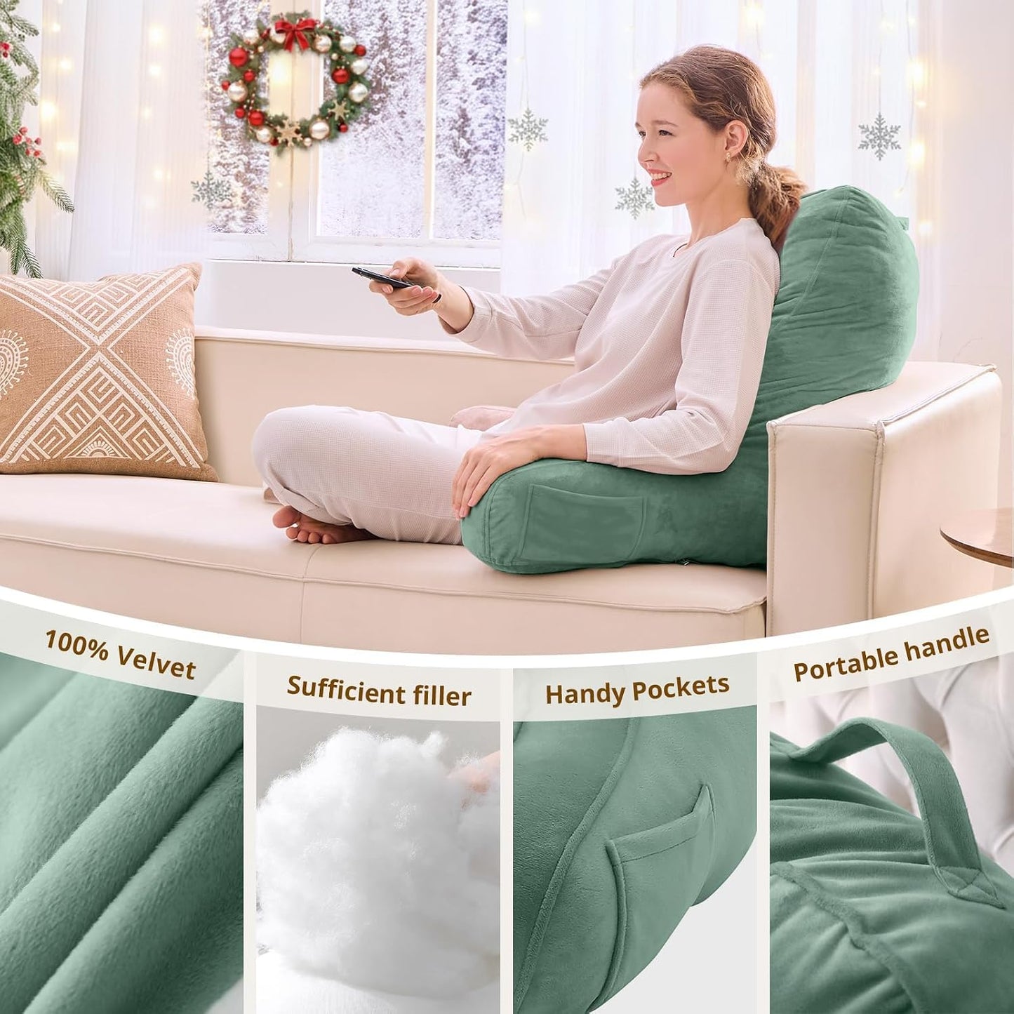 Sasttie Reading Pillows for Sitting in Bed Adult, Back Pillow Bed Sitting Up, Back-Rest Support Cushion for Sit Up on Couch, Sofa, and Floor, Dorm Essentials, Oeko-Tex Certified, Dark Grey