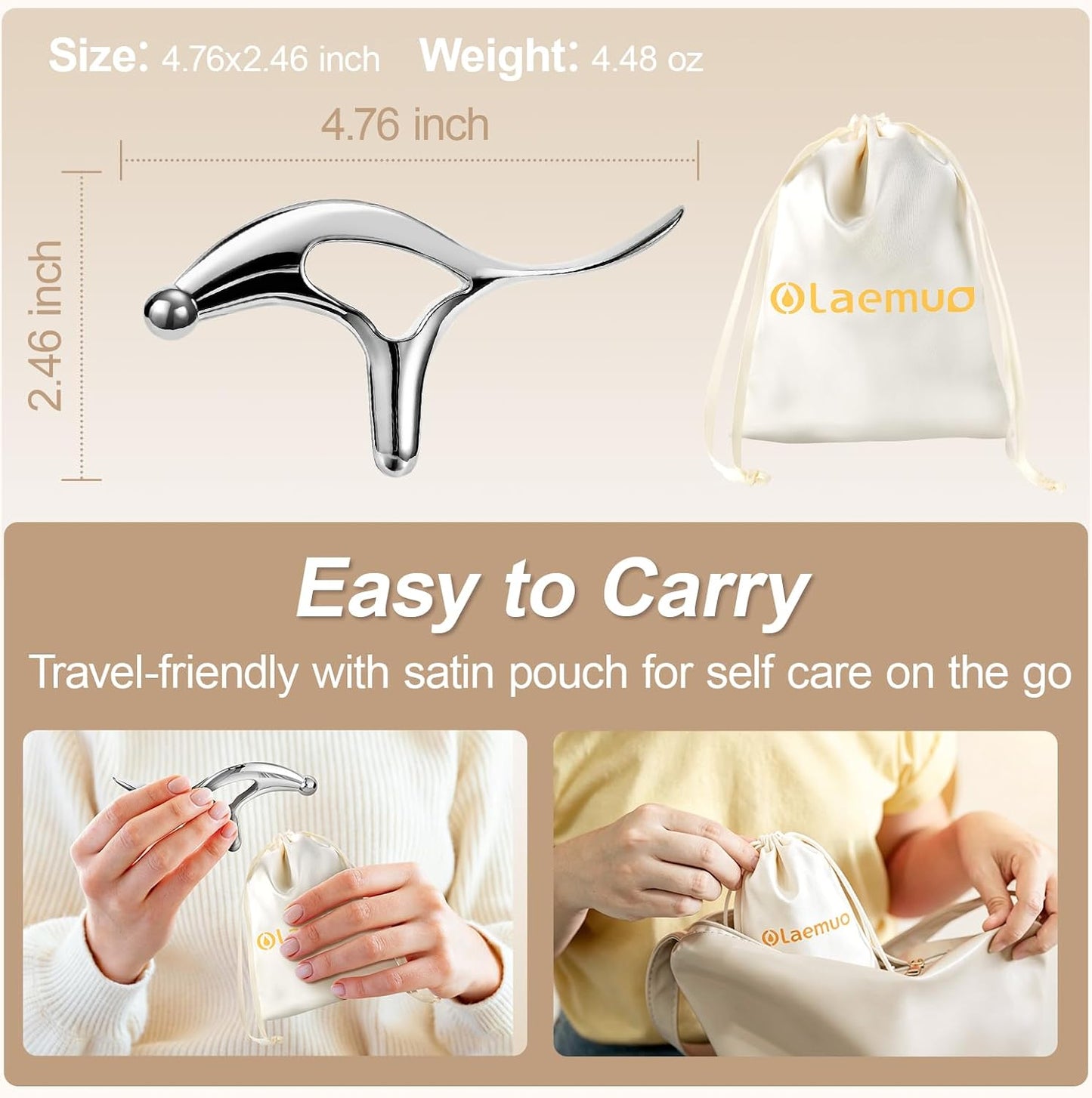 Pressure Point Massage Tool for Deep Tissue - Metal Gua Sha Tools | Metal Muscle Scraper | Thumb Saver | Acupressure Tool for Trigger Point & Pain Relief, Travel Pouch