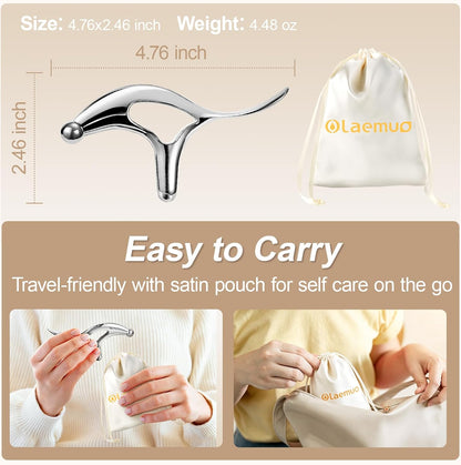 Pressure Point Massage Tool for Deep Tissue - Metal Gua Sha Tools | Metal Muscle Scraper | Thumb Saver | Acupressure Tool for Trigger Point & Pain Relief, Travel Pouch