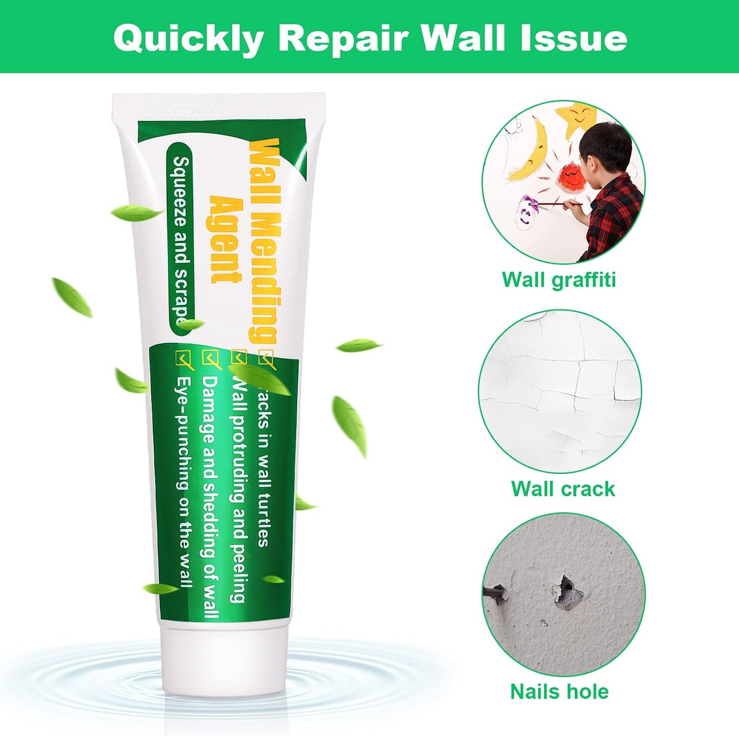 Drywall Repair Kit, 2 Pack Spackle Wall Repair Patch Kit with Scraper, Wall Mending Agent Large Hole Drywall Patch, Easy to Fill Holes in Home Wall and Quick Repair Crack, Plaster Wall Repair