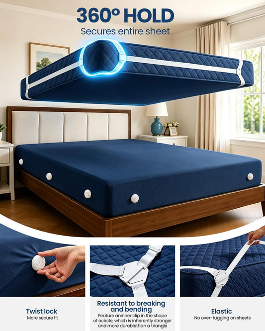 Bed Sheet Holders, Fitted Sheet Holder, 10 Twist-Locks, 360°Secure Fit