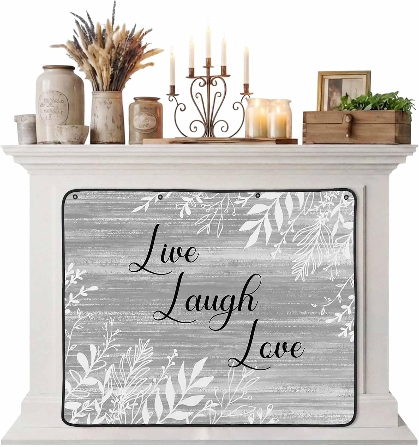 Magnetic Fireplace Cover Brown Rustic Wood Grain Fireplace Screen Decorative Leaves Laugh Love Insulation Fireplace Blocker Blanket Save Energy Fireplace Draft Stopper Covers for Living Room 36x30
