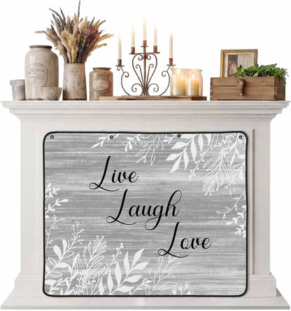 Magnetic Fireplace Cover Brown Rustic Wood Grain Fireplace Screen Decorative Leaves Laugh Love Insulation Fireplace Blocker Blanket Save Energy Fireplace Draft Stopper Covers for Living Room 36x30