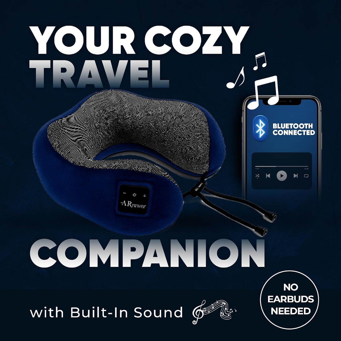 Bluetooth Music Semicircular Neck Pillow Wireless Bluetooth Speaker Suitable Airplane,Bus,Train,Car,Office,and Outdoor Camping for Sleeping, Resting The Best Travel Essentials. (Black)