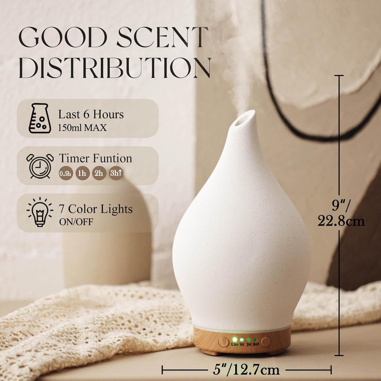 Porseme Oil Diffuser 3D Glass Aromatherapy Ultrasonic Humidifier, Air Refresh Auto Shut-Off, Timer Setting, BPA Free for Home Hotel Yoga Leisure SPA Gift 150ml Last 6H - Colors A