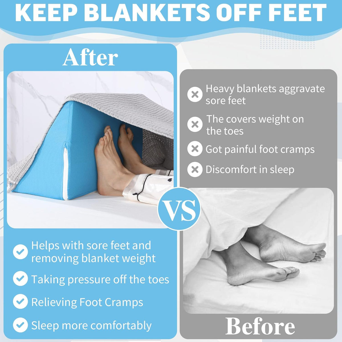 ROYALAY Blanket Lifters for Foot of Bed, Foot Tent Blanket Support Holder for Surgery Recovery, Foot Block Pillow Cradle Tent Sleep Support Supplies for Foot, Ankle, Leg, Knee, Toes Pain(S)