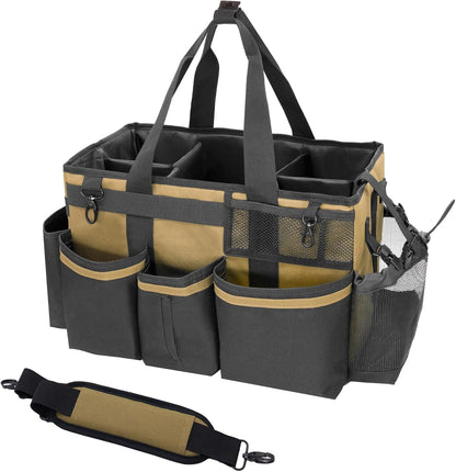 SCAVATA Wearable Cleaning Caddy, Cleaning Caddy Supplies Organizer with Handle & Shoulder Straps for Housekeepers, Under Sink & Car Cleaning Tool Organizers Bag with 4 Foldable Divider (NavyBlue)