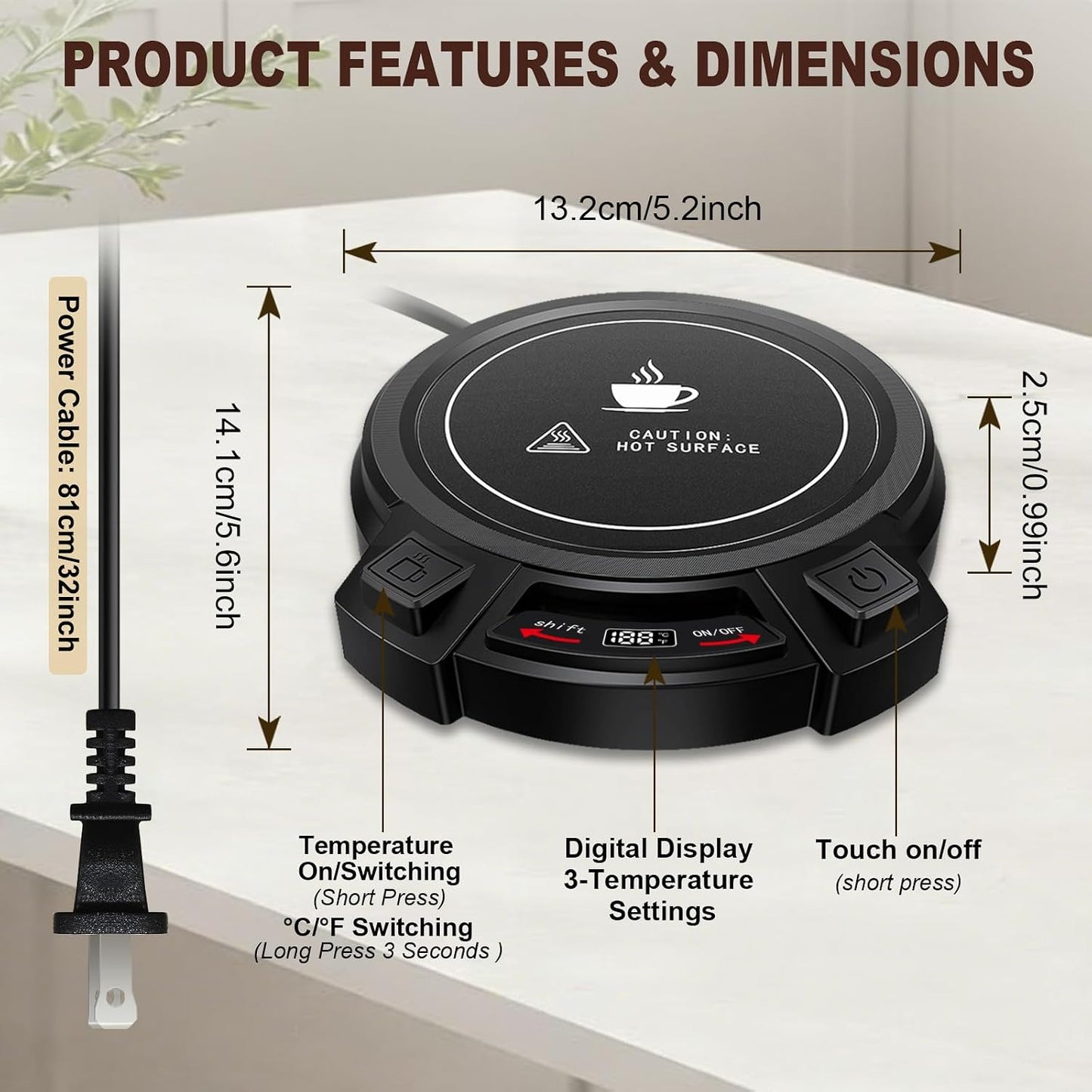 Coffee Mug Warmer for Desk-Smart Candle Warmer Digital Display | 8H Auto Shut Off-Coffee Heater with Touch Tech/3 Gear Temp Settings,Constant Temperature Heating,Warmer for Coffee,Tea,Milk