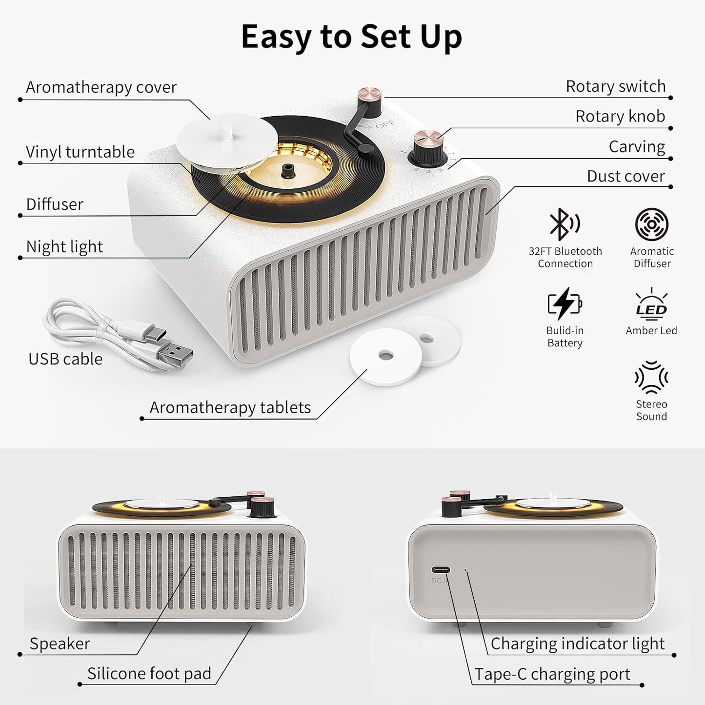 Vivilumens Speaker Bluetooth Wireless Charging 5 in 1 Speaker Loud for Adults Teens Aesthetic Book Shape Sunrise Gentle Wake Up Light for Bedroom Decor Bedside Tech Gifts