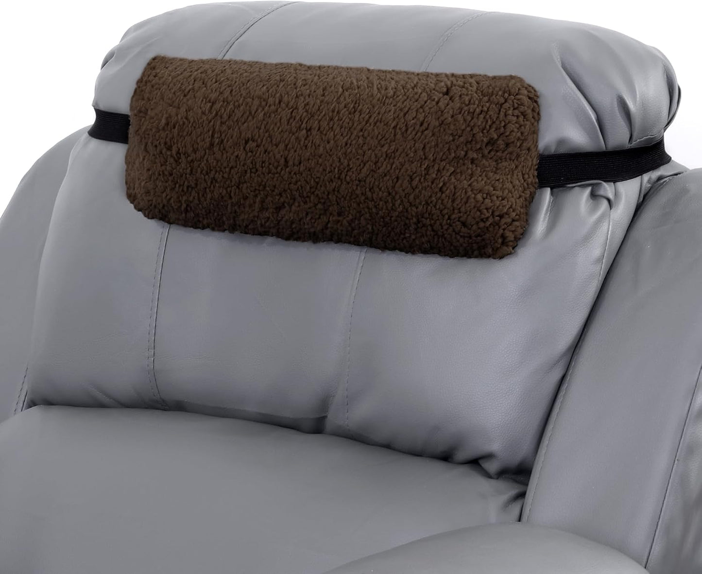 HOMBYS Sherpa Fleece Lumbar Support Pillow with Headrest for Recliner,Memory Foam Recliner Chair Cushion for Back Pain,Big High Back Support for Recliner with Chair Headrest for Elderly (Khaki)