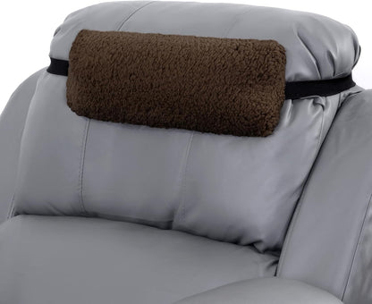 HOMBYS Sherpa Fleece Lumbar Support Pillow with Headrest for Recliner,Memory Foam Recliner Chair Cushion for Back Pain,Big High Back Support for Recliner with Chair Headrest for Elderly (Khaki)