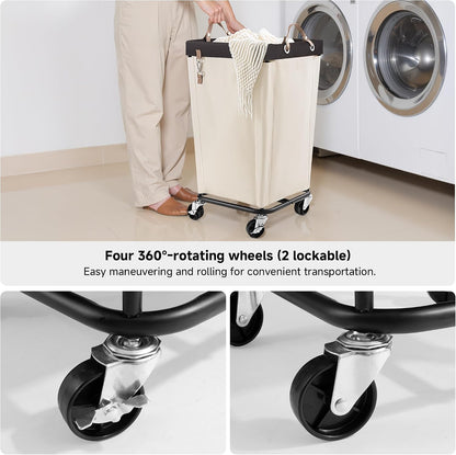 StorageWorks 160L Laundry Basket with Wheels, Rolling Hampers for Clothing | Beige Laundry Basket with Wheels, Metal Frame & Handles, Rolling Hamper for Bedroom, Bathroom, Dorm, Hotel